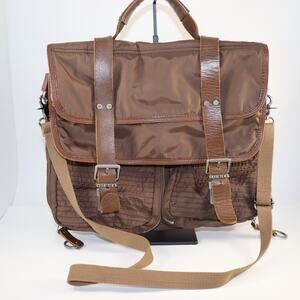 Vintage Y2K Diesel Brown Nylon & Leather Messenger Bag | Distressed Detail